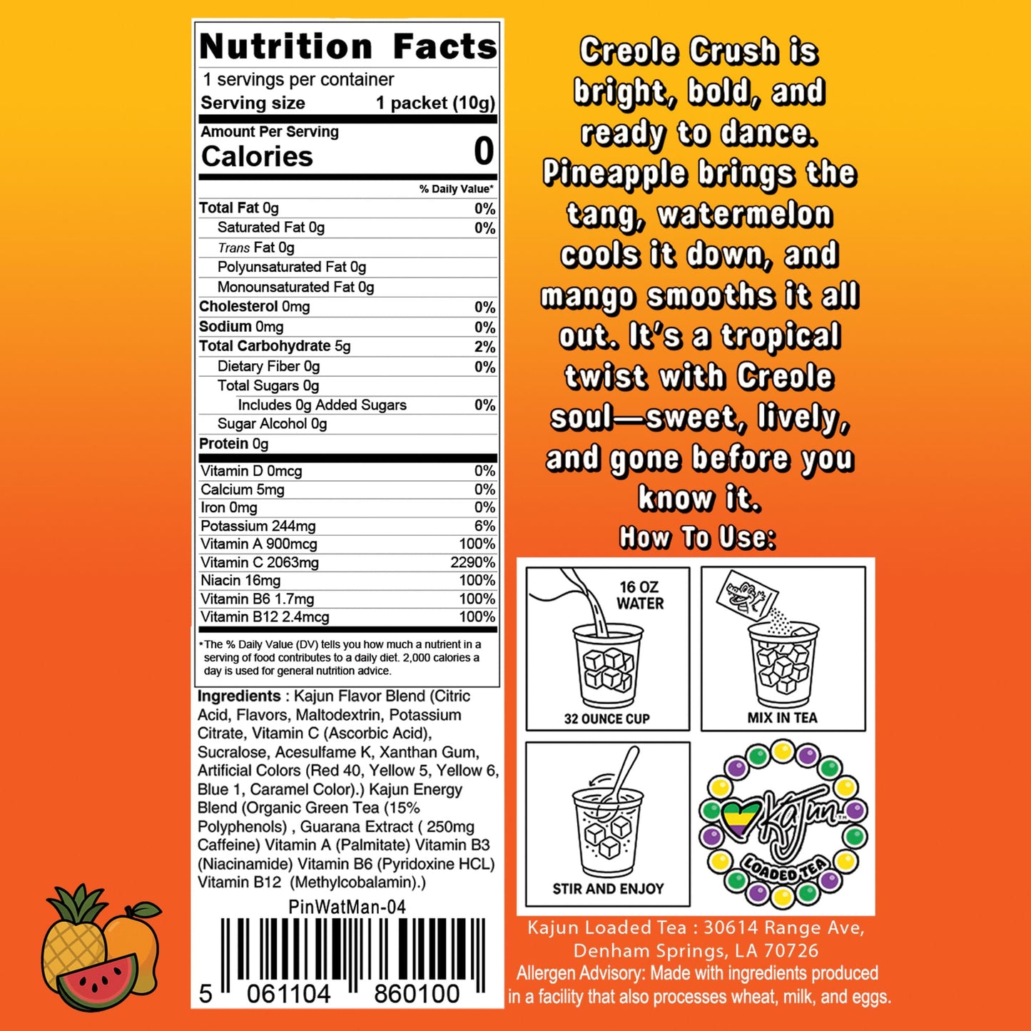 This image features the Nutrition Facts panel, confirming 0 Calories, 0 Sugar, and 2063mg Vitamin C.