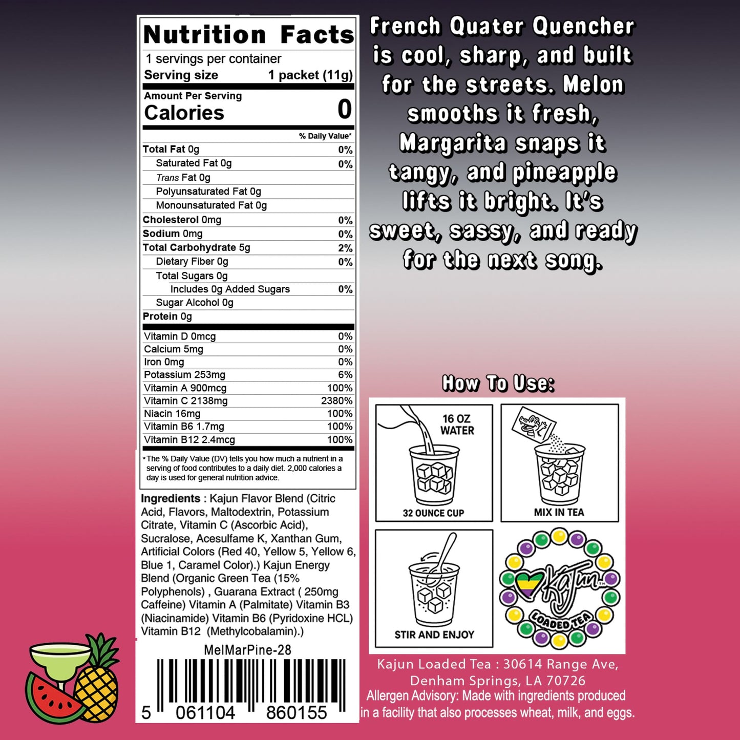 Nutrition Facts panel displayed, confirming 0 Calories, 0 Sugar, and an impressive 2138mg Vitamin C.