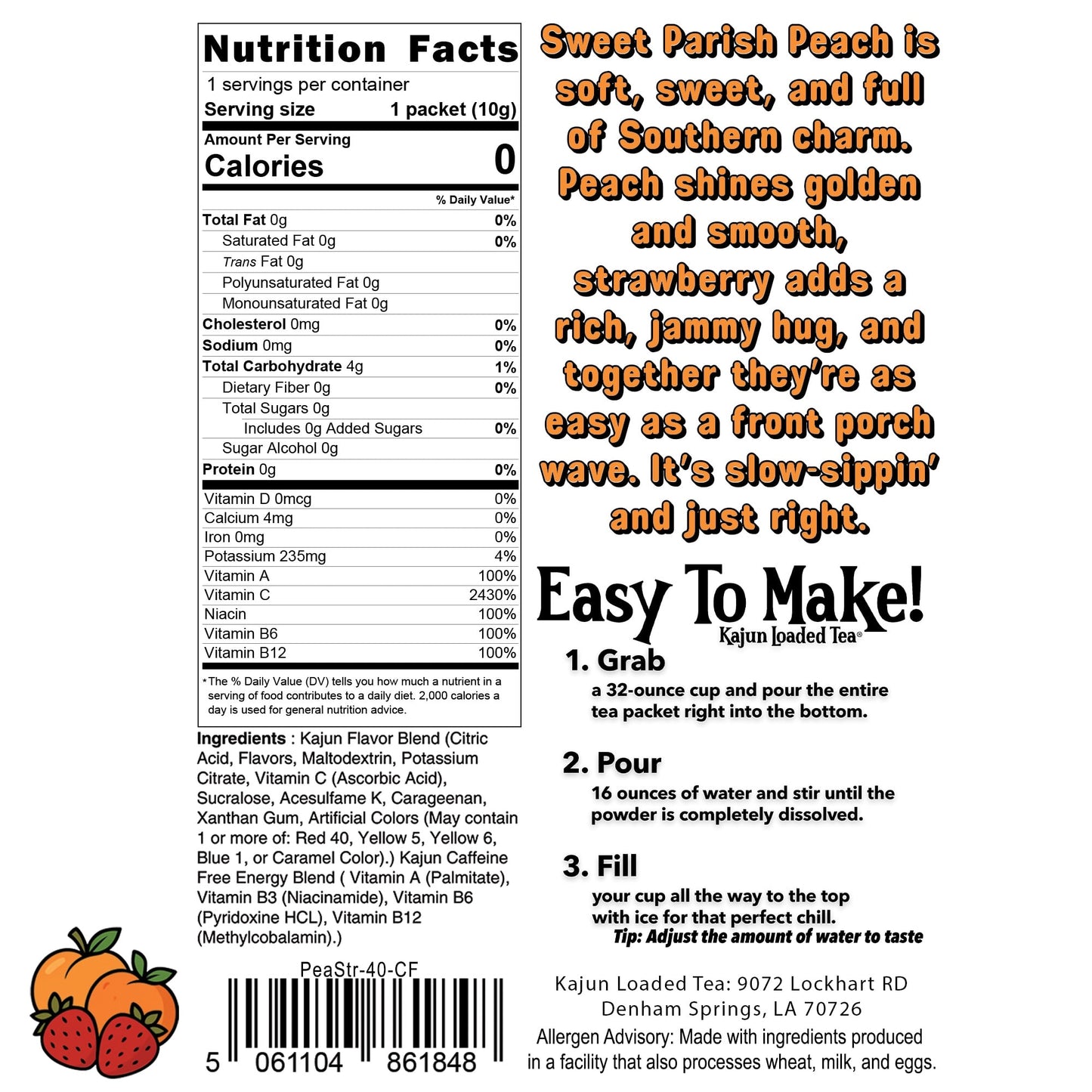 Sweet Parish Peach UNLoaded Tea (Caffeine Free)