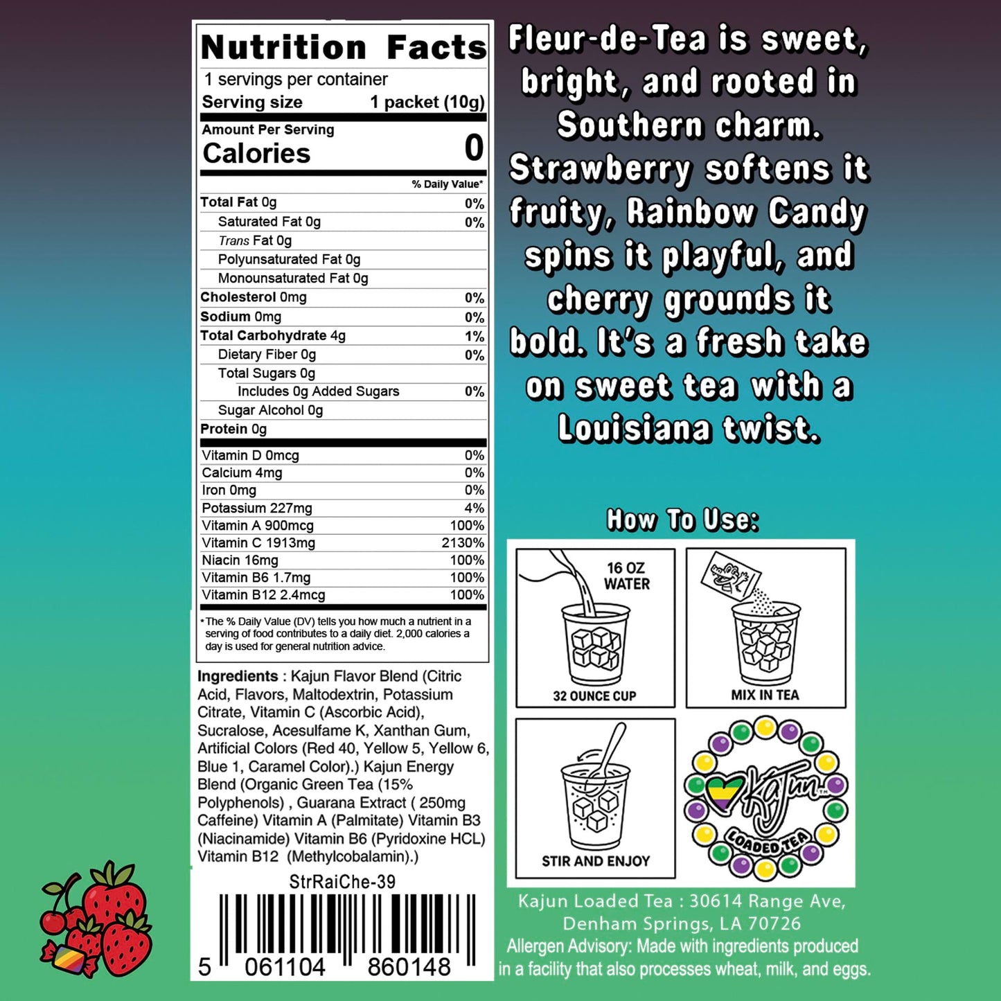 Nutrition Facts panel confirming 0 Calories, 0 Sugar, and features 1913mg Vitamin C.