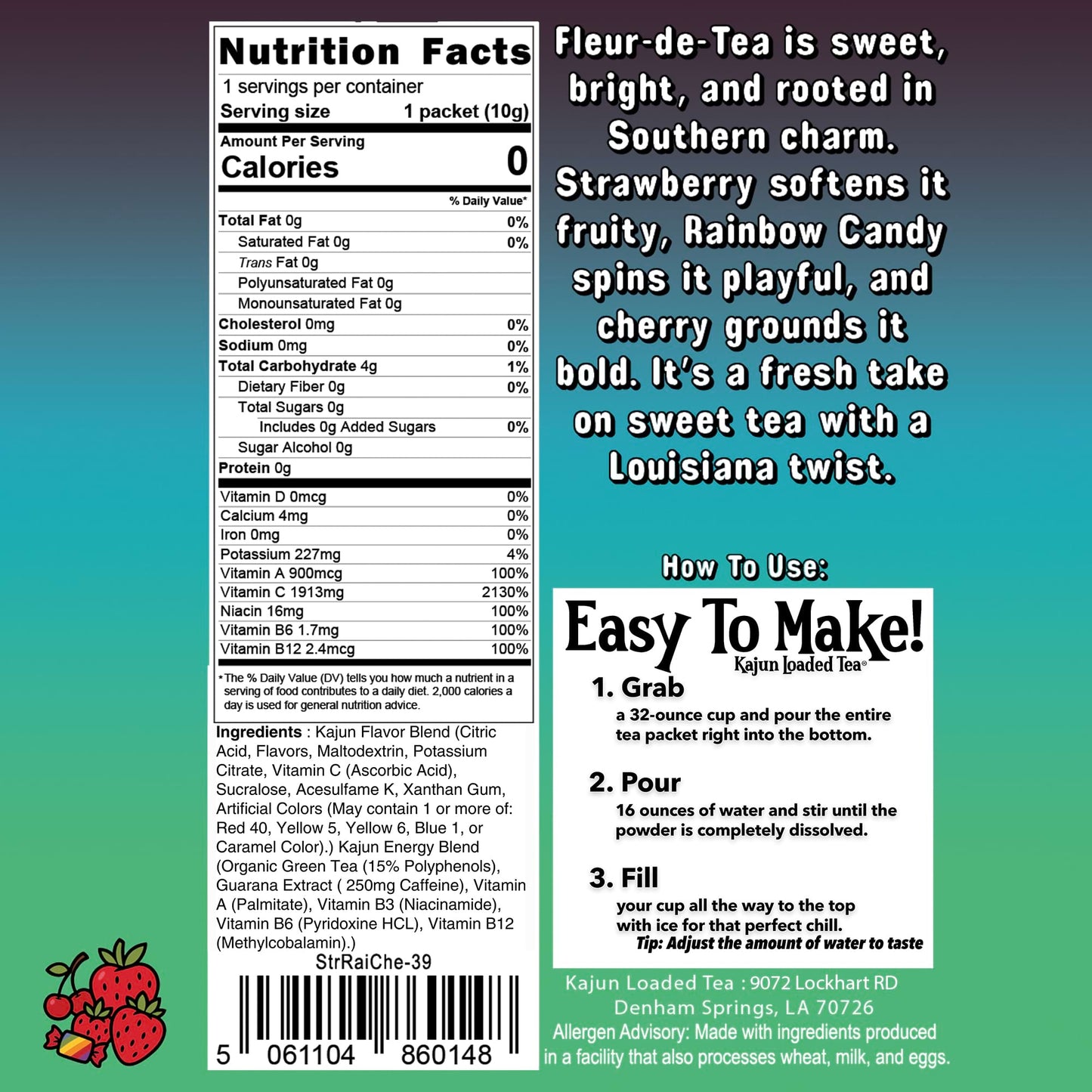 Nutrition Facts panel confirming 0 Calories, 0 Sugar, and features 1913mg Vitamin C.