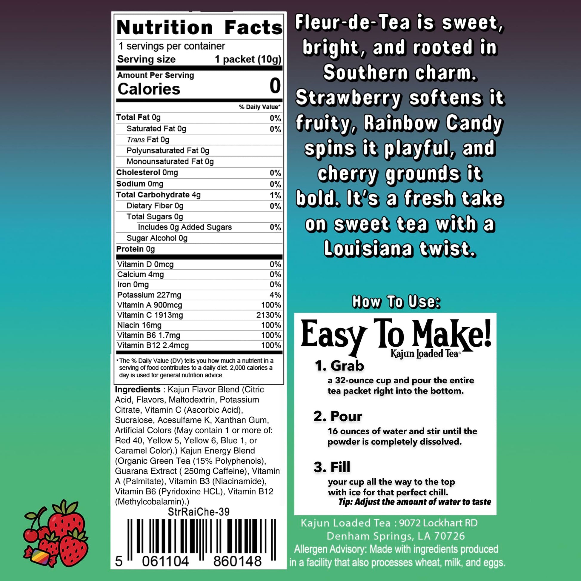 Nutrition Facts panel confirming 0 Calories, 0 Sugar, and features 1913mg Vitamin C.