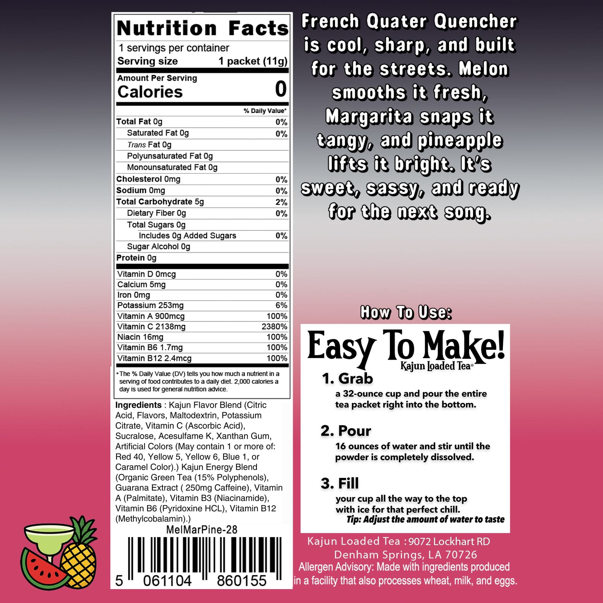 Nutrition Facts panel displayed, confirming 0 Calories, 0 Sugar, and an impressive 2138mg Vitamin C.