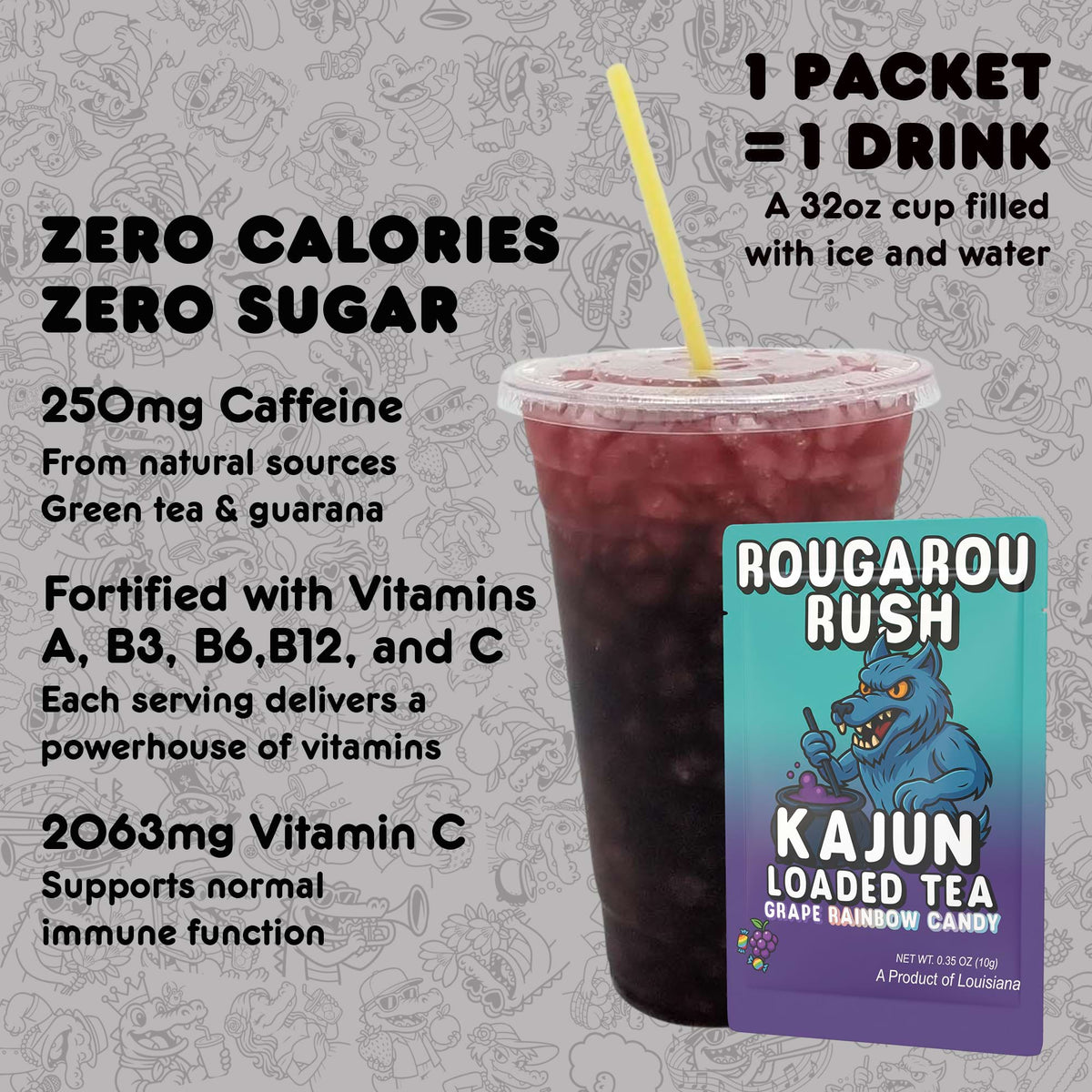 Rougarou Rush | Loaded Tea | Grape • Rainbow Candy – Kajun Loaded Tea