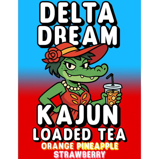 Delta Dream by Kajun Loaded Tea. Flavors: Orange, Pineapple, and Strawberry