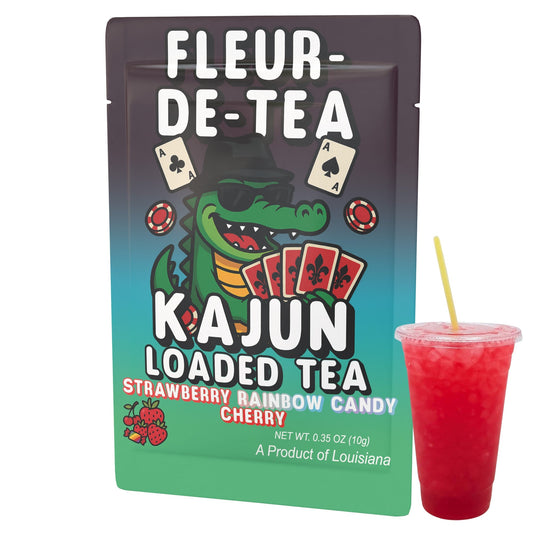 Fleur-de-Tea by Kajun Loaded Tea. Flavors: Strawberry, Rainbow Candy, and Cherry