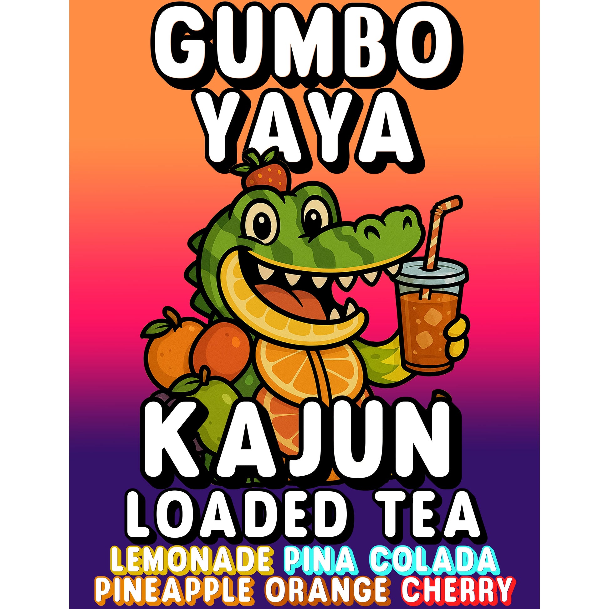 Gumbo Yaya by Kajun Loaded Tea. Flavors: Lemonade, Pina Colada, Pineapple, Orange, and Cherry