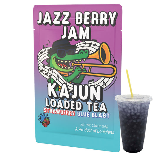 Jazz Berry Jam by Kajun Loaded Tea. Flavors: Strawberry and Blue Blast