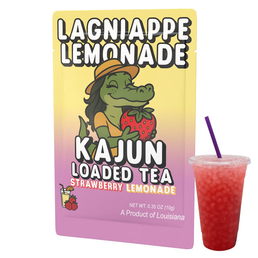 Lagniappe Lemonade by Kajun Loaded Tea. Flavors: Strawberry and Lemonade