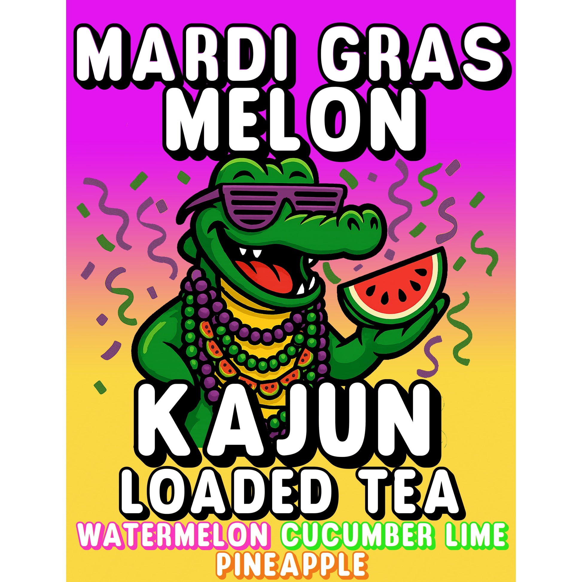 Mardi Gras Melon by Kajun Loaded Tea. Flavors: Watermelon, Cucumber Lime, and Pineapple
