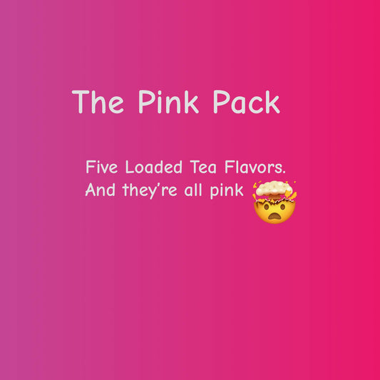 Promotional text for 'The Pink Pack' with a pink gradient background and a distressed face emoji.