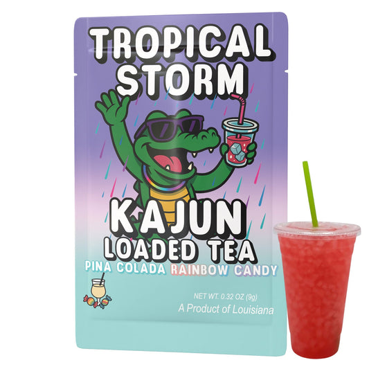 Tropical Storm by Kajun Loaded Tea. Flavors: Pina Colada and Rainbow Candy